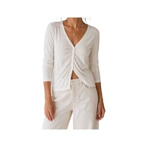 Gap Cream Ribbed V Neck Henley Long Sleeve Top Button Front Size M